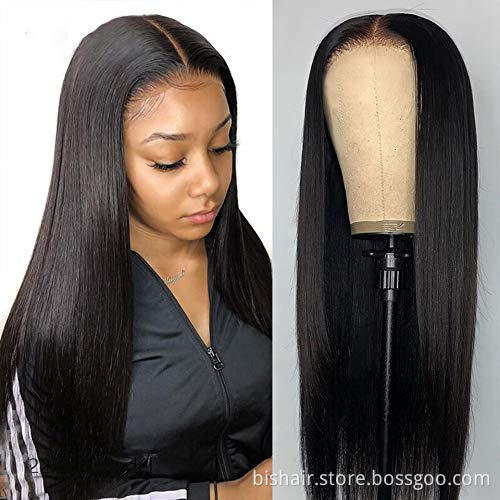 T Part Lace Front Wig Brazilian Real Hair Straight Lace Opening and Closing Real Human Hair Wig Suitable for Women Natural Black